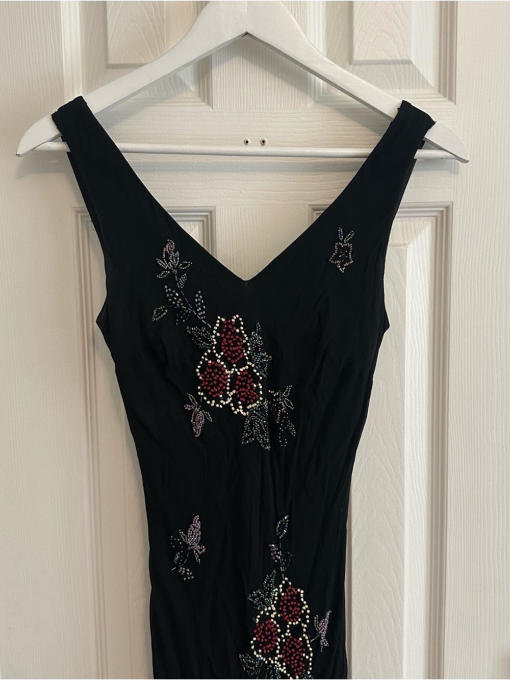 Vintage Sue Wong Black Midi Dress with Embroidered Beaded Floral Embellishments - Picture 3 of 8